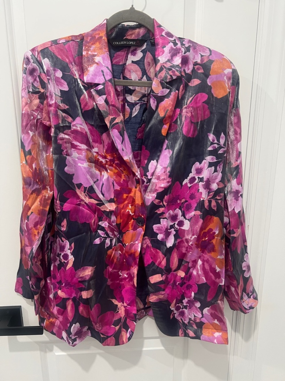 Colleen Lopez Lightweight Floral Print Shimmer‎ Blazer Size Large